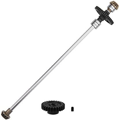 Metal Center Drive Shaft RC Car Central Transmission Shaft w/ 27T Motor Gear Upgrade Part Compatible with Wltoys 124018 124019 1/12 RC Car Buggy (Silver) - color: Silver