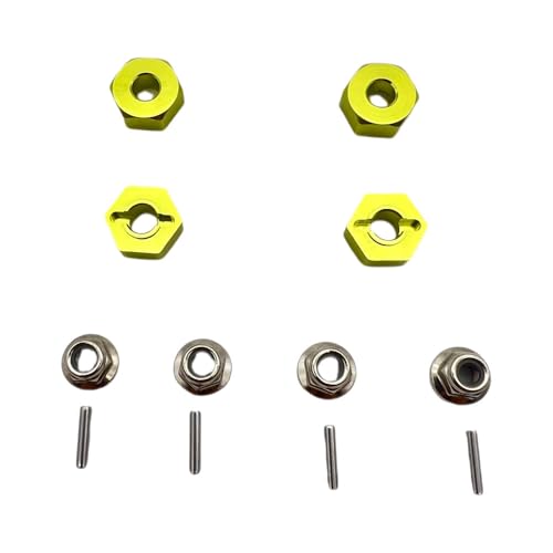 Aluminum 12mm Hex Hubs Wheel Adapters & M4 Flanged Lock Nuts,5mm Thick,for HPI HSP Redcat Tamiya Traxxas Axial RC4WD D90 1/10 RC Car (Golden)