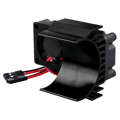 RC Motor Fan Radiator Aluminum Heat Sink Twin Cooling Fan for 1/10 RC Car 540/550 Track HSP HPI Wltoys Himoto Tamiya (Black)