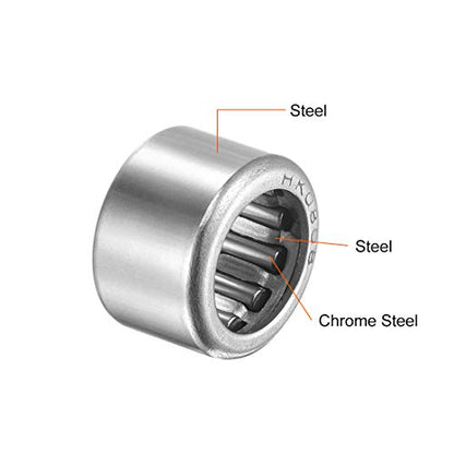 uxcell HK0808 Needle Roller Bearings 8mm Bore 12mm OD 8mm Width Chrome Steel Open End 10pcs - size: 8x12x8mm
