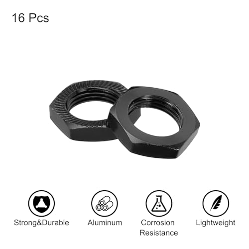 MECCANIXITY Aluminum 17mm RC Wheel Nut Thread M12x1.0mm Hex Wheel Nuts for 1/8 RC Model Car Trucks Off Road Car Upgraded Parts Pack of 16 (Black) - color: Black