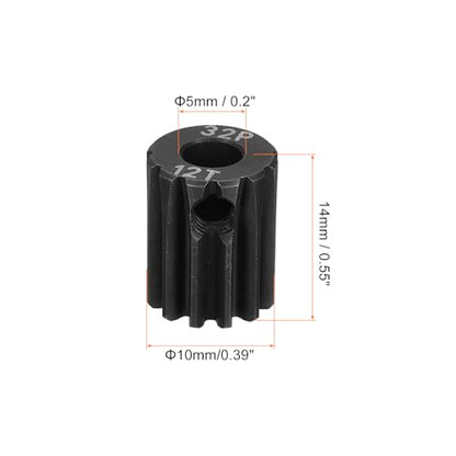 MECCANIXITY RC 32P Hardened Pinion Gear 5mm Shaft, 12T Motor Gears Carbon Steel for 1/10 RC Model Car Boat Drone - style: 12T