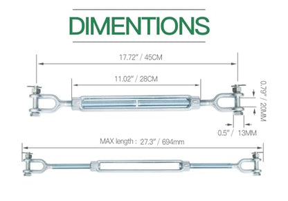 5/8" Jaw Jaw Turnbuckle Galvanized Jaw and Jaw Turnbuckle, Jaw Jaw Closed Body Marine Turnbuckle Jaw, 5000lbs Working Load Limit, Durable for Wire Rope Cable (5/8" x 9") - style: Jaw & Jaw-5/8 x 9