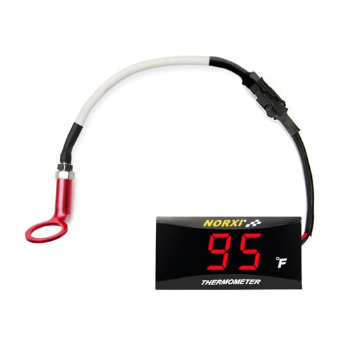 Motorcycle Engine Temperature Meter Fahrenheit, Over-Temperature Alert, Engine Temperature Gauge with Probe Sensor Adapter for Most Marine ATV Generator Lawn Tractor Motorcycle(Red,14mm Sensor) - color: Red, size: 14mm