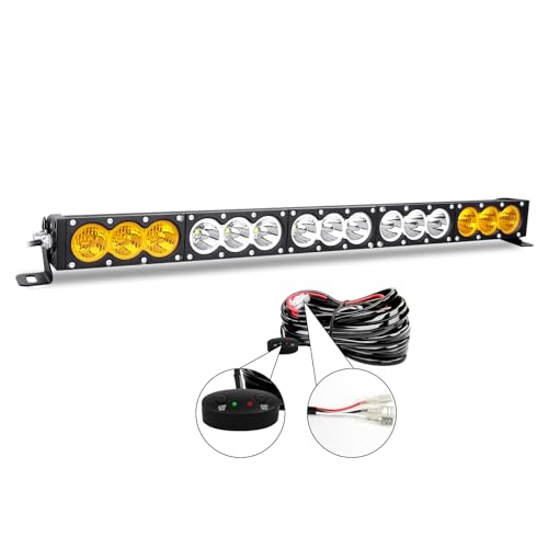 AUXTINGS 28 inch Single Row Dual Color LED Light Bar 150W Off Road Light Bar White Amber Combo LED Work Light Truck UTV 4x4 Cars SUVs ATVs Boats Fog Driving Light with Wiring Harness kit - size: 28 inch white amber