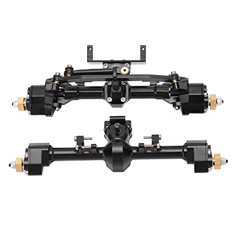 RC Car Metal Front Rear Portal Axle Set Assembly, Aluminum Alloy Housing with CNC Machined Steel Gears for Axial 1/24 SCX24 Upgrade (Black) - color: Black