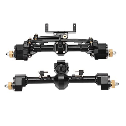 RC Car Metal Front Rear Portal Axle Set Assembly, Aluminum Alloy Housing with CNC Machined Steel Gears for Axial 1/24 SCX24 Upgrade (Black) - color: Black