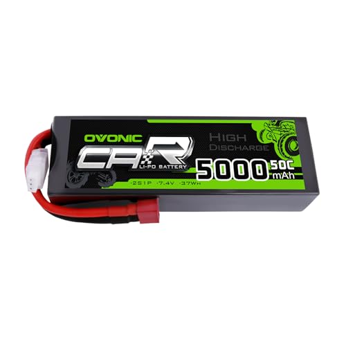 OVONIC 7.4V Lipo Battery 5000mAh 50C 2S Lipo Battery Pack HardCase with Dean-Style T Plug for RC Car Bigfoot Arrma Axial Losi Slash Buggy and Monster Truck - size: 1pcs