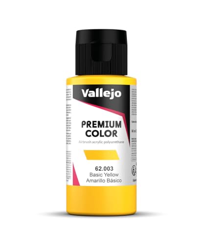 Vallejo - Premium Color RC Basic Yellow 2.02 Fl.Oz. (60 ml) for Airbrushing, Acrylic-Polyurethane Hybrid Resin of Great Resistance Paint for Model and Hobby Use - style: Basic Yellow