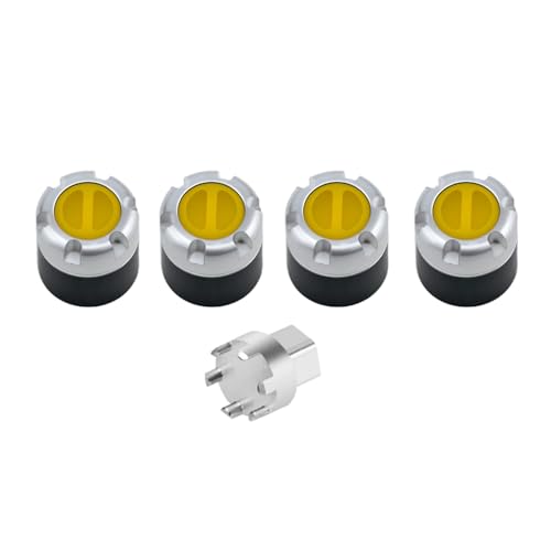 DJX M4 Wheel Nuts Center Locking Hubs Wheel Caps W/Tool for Traxxas TRX4 Axial SCX10 90046 D90 Tamiya Redcat HPI 1/10 RC Crawler Car(Yellow) - color: Yellow