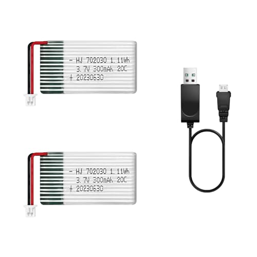 HAWK'S WORK 2 Pcs 3.7V Lipo Battery, 300 mAh Rechargeable Lithium Polymer Battery for RC Plane Helicopter Drone All Models & Toys (PH1.25 Connector) - size: 300mAh-PH