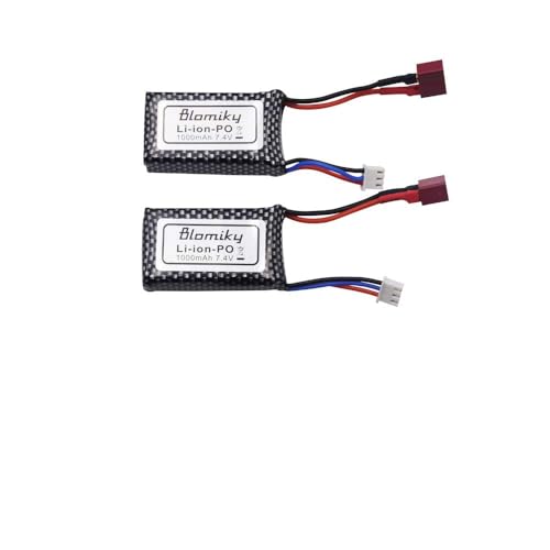 Blomiky 2 Pack 7.4V 1000mAh 7.4Wh 30C Lipo Battery T Plug Suitable for Haiboxing 18859E 18858 16890A and Q903 RC Trucks / Q903 Battery only