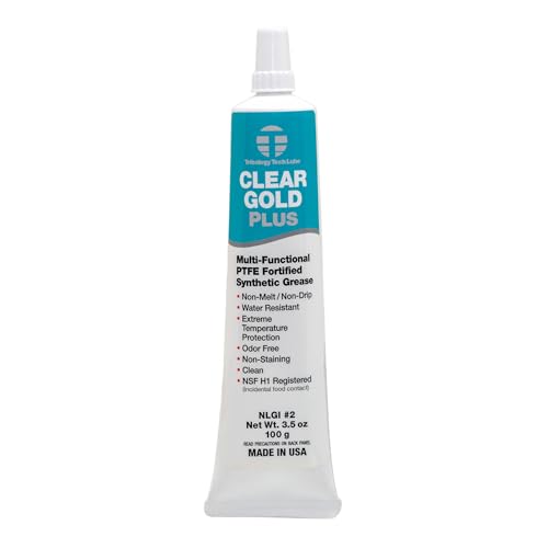 TTL Clear Gold Plus PTFE Grease, Clear, 3.5 oz – NSF H1 Food Grade Multi-Purpose Lubricant for O-Rings, Bearings, Garage Doors, Power Tools, Automotive, 3D Printers – Non-Melt, Rust Resistant