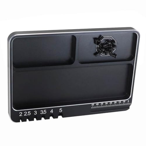 Magnetic 3-Grid Aluminum Tool Tray (130x90x10mm) Compatible with RC Cars, Drones, and Model Maintenance