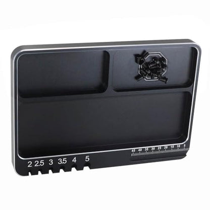 Magnetic 3-Grid Aluminum Tool Tray (130x90x10mm) Compatible with RC Cars, Drones, and Model Maintenance