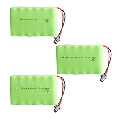 2Pack 7.2V 2400mAh NI-MH RC Battery Pack RC Car Truck Rechargeable Replacement AA Battery Cell SM-2P Plug for RC Toys,Drone,Remote Control Car DIY