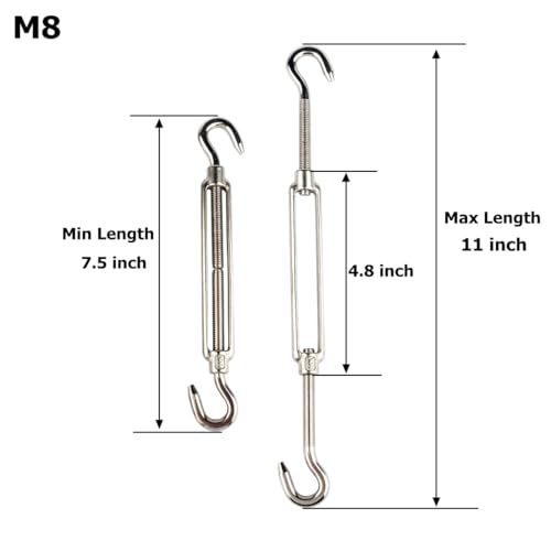 10Pcs M8 Hook & Hook Turnbuckle Heavy Duty Tensioner Adjustable Shade Sail Hardware for Tightening Up Metal Cable Wire 5/16" - style: M8 Hook & Hook