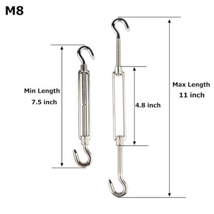 10Pcs M8 Hook & Hook Turnbuckle Heavy Duty Tensioner Adjustable Shade Sail Hardware for Tightening Up Metal Cable Wire 5/16" - style: M8 Hook & Hook