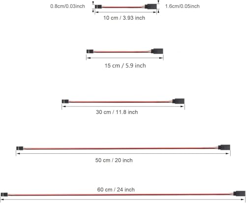 20 Pieces 3-Pin Servo Extension Cables Servo Extension Wire Cord Male to Female RC Wire Cable Connectors Compatible with Rc Jr Futaba Car Airplanes - 5 Sizes - size: 20 Pack