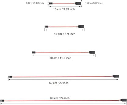 20 Pieces 3-Pin Servo Extension Cables Servo Extension Wire Cord Male to Female RC Wire Cable Connectors Compatible with Rc Jr Futaba Car Airplanes - 5 Sizes - size: 20 Pack