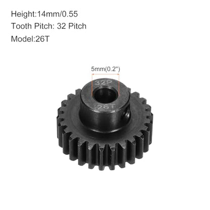 32P Steel Pinion Gear Set 26T for 5mm Shaft Hardened Steel Pinion Gear with Shaft Coupler Connector for RC Motor - style: 26T