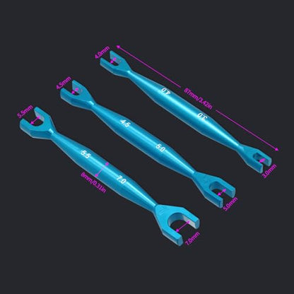 3pcs Aluminum Alloy Wrench 3-4mm 4.5-5mm 5.5-7mm Double End Universal Spanner Open End Small Wrench Set Repair Tool For Rc Crawler Car HSP Traxxas Axial SCX10 Truck (Blue) - color: Blue