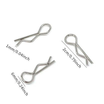 100PCS 1/16 Metal Car Truck Buggy Shell Body Clips Pins Silver Car Body Clips for for RC Vehicles (1/16)