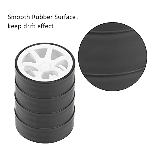 RC Drift Tires, 4PCS 6 Spoke Plastic Wheel Rims with Rubber Tires for 1/10 Scale On Road Drifting Cars, Ideal for Hobbyists Practice Sessions(White)