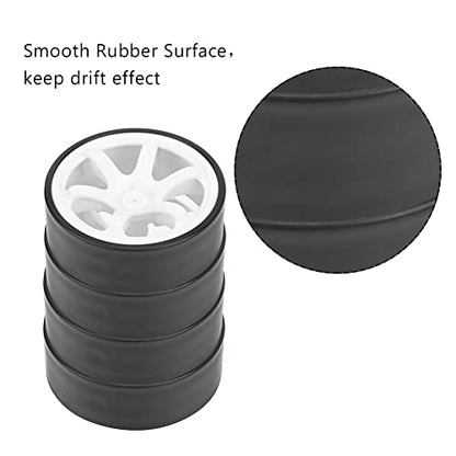 RC Drift Tires, 4PCS 6 Spoke Plastic Wheel Rims with Rubber Tires for 1/10 Scale On Road Drifting Cars, Ideal for Hobbyists Practice Sessions(White)