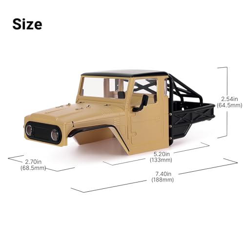 INJORA IR40-24 Half Truck Hard Body with Cage for 1/24 SCX24 (Sandy Taupe) - color: Sandy Taupe