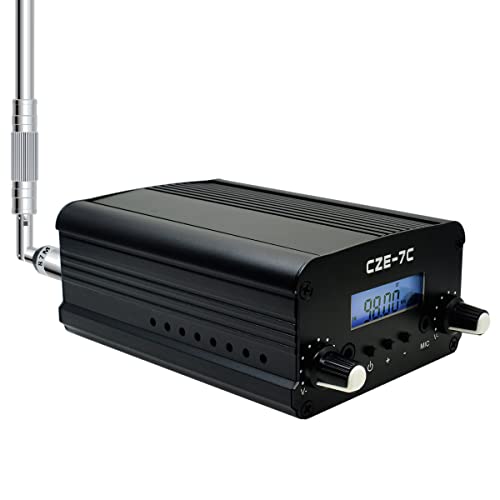 7W 1W Long Range FM Transmitter with LCD & 3.5mm Audio Cable - Ideal for Drive-in Church, School & Supermarket Events, Light Shows & Fireworks Display - Black
