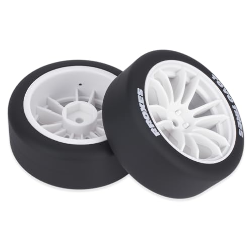AMK 1/10 RC Drift Wheels & Tires Set, Hard Plastic Drift Tires with 12mm Hex Wheels, Complete 4-Pack for On-Road RC Drift Cars, Fits Tamiya TT01 TT02 XV01, Kyosho, HPI, HSP (White) - color: White