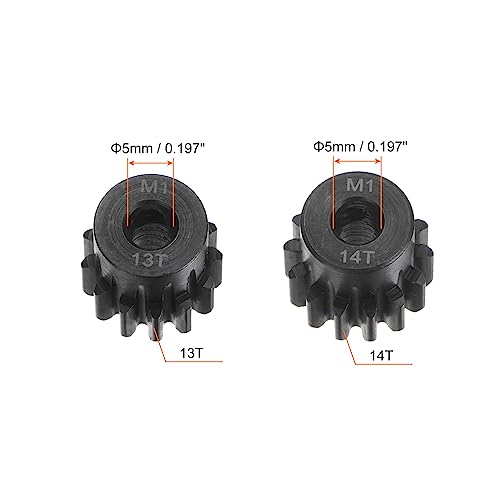 HARFINGTON Mod 1 M1 Pinion Motor Gear Set 2pcs 13T 14T Fit 5mm RC Motor Shaft M1 Pitch Gears for RC Car, with Hex Key - style: 13T 14T