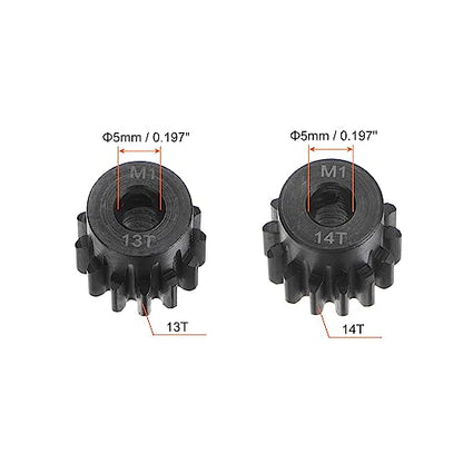 HARFINGTON Mod 1 M1 Pinion Motor Gear Set 2pcs 13T 14T Fit 5mm RC Motor Shaft M1 Pitch Gears for RC Car, with Hex Key - style: 13T 14T