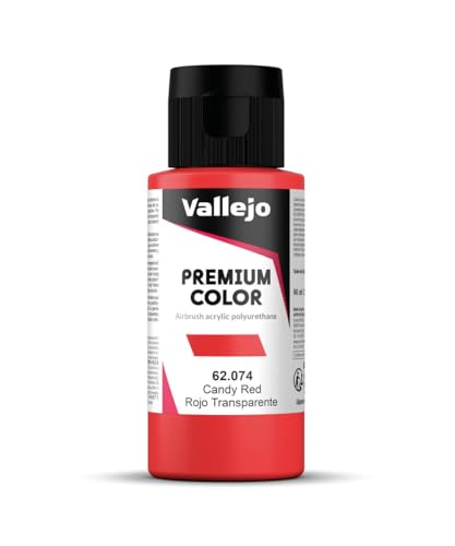 Vallejo - Premium Color RC Candy Red 2.02 Fl.Oz. (60 ml) for Airbrushing, Acrylic-Polyurethane Hybrid Resin of Great Resistance Paint for Model and Hobby Use - style: Candy Red