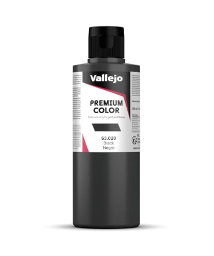 Vallejo - Premium Color Black 6.76 Fl.Oz. (200 ml) Matte Finish for Airbrushing, Acrylic-Polyurethane Hybrid Resin of Great Resistance Paint, RC, Model and Hobby Use - style: Nlack