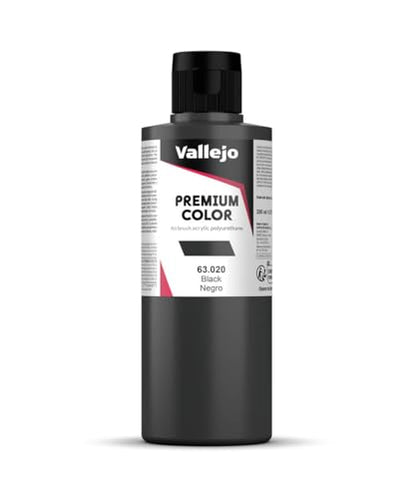 Vallejo - Premium Color Black 6.76 Fl.Oz. (200 ml) Matte Finish for Airbrushing, Acrylic-Polyurethane Hybrid Resin of Great Resistance Paint, RC, Model and Hobby Use - style: Nlack