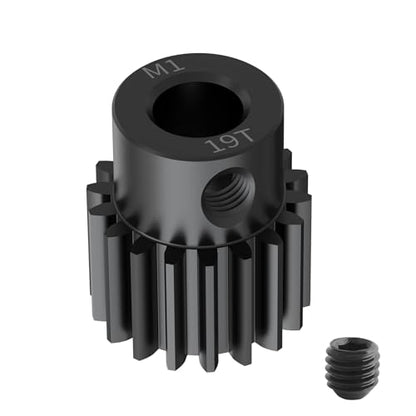 Pinion Motor Gear, M1 19T, 3/16 in (5mm) Shaft Hole | M1 Pitch 19 Teeth, 1045 Hardened Carbon Steel, 3/16 Inch Shaft Hole, RC Motor Pinion Upgrade, for 1/10 RC Brushless Crawler - size: M1 19T