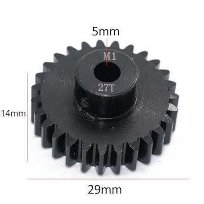 Steel Mod1 5mm Pinion Gear 1PCS, 11-28 M1 Pinion Gear Metal Hardened Steel Fit 5mm RC Motor Shaft with 3.175mm Coupler Compatible with 1/5 1/6 1/8 1/10 1/14 RC Brushless Brush Motor (27T) - size: 27T
