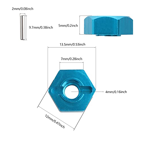 12mm Wheel Hex Hubs Drive Adapter 5mm Thick & Flange M4 Lock Nuts Aluminum for Redcat Axial HSP WLtoys Himoto RC Truck Model Car Upgrade Parts (Blue) - color: Blue