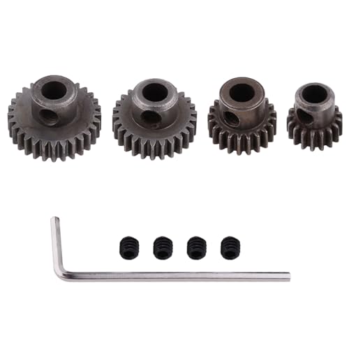 Hobbypark Steel Metal Mod 0.6 Module Pinion Gear Set Motor Gears 5mm Shaft Hole 17T 21T 26T 29T for RC Cars Trucks Crawlers Buggies (4-Pack)