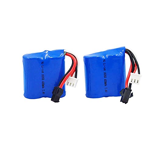 Blomiky 2 7.4V 600mAh 4.44Wh Lion Battery with SM-2P Black 2 Pin Plug Suitable for Skytech TKKJ Blue Boat H100 H102 H106 and H120 RC Ship Boat / H100 Battery 2