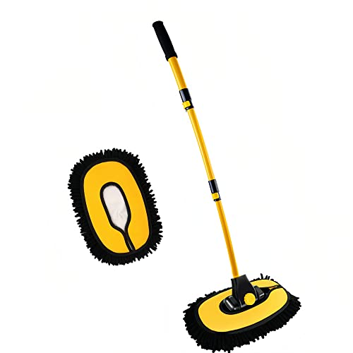 MVEQRRN 15°Curved Chenille Car Wash Brush Mop with Long Handle(Yellow) | No Scratch Car Wash Brush, Car Cleaning Brush with Extension Pole,Microfiber car wash mop,Car Wash for cars, trucks,home - color: Yellow-001