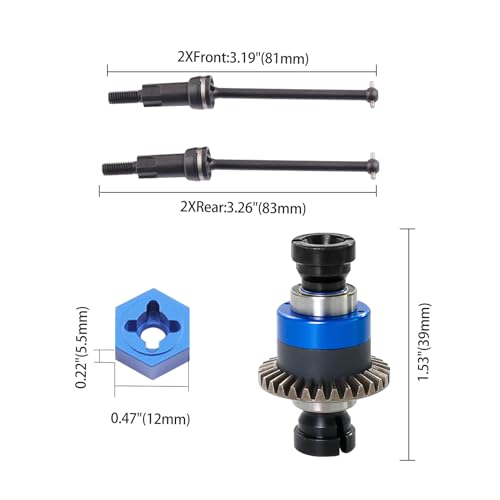 Assembled Differential for 1/18 Granite GROM 1/14 Mojave,CVD Shaft Dogbone CVD Joint Universal Axle Set,Accessories for ARRMA 1/18 2S Granite Granite GROM (Blue and Black) - color: J-035