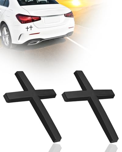 2PCS Metal Jesus Cross Car Emblem, 2.5"×1.8" 3D Silver Alloy Religious Jesus Christ Cross Badge Stickers, Self-Adhesive Automotive Christian Decals for Car Body, Tailgate, Window (Black) - color: black