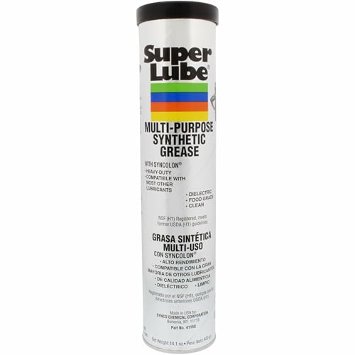 Super Lube Multi-Purpose Synthetic Grease w/ Syncolon - High Temperature, Water & Corrosion Resistant Grease - Workshop & Industrial Use - Food Grade - Translucent White - Cartridge - 14.1 oz (41150) - size: 14.1 oz Cartridge - Pack of 1
