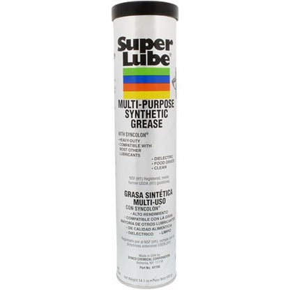 Super Lube Multi-Purpose Synthetic Grease w/ Syncolon - High Temperature, Water & Corrosion Resistant Grease - Workshop & Industrial Use - Food Grade - Translucent White - Cartridge - 14.1 oz (41150) - size: 14.1 oz Cartridge - Pack of 1