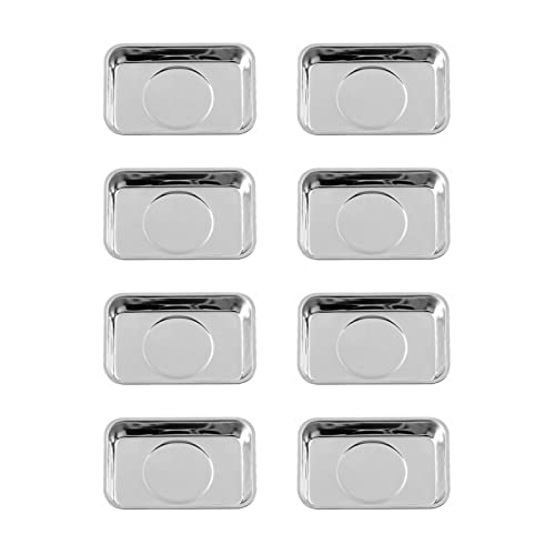 8 Pieces Rectangle Magnetic Trays Set Stainless Steel Magnet Tool Tray Parts Holder for Screws, Sockets, Bolts, Pins, Mechanic's and Automotive - size: 8 Pieces Set (3.7" x 2.5")