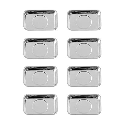 8 Pieces Rectangle Magnetic Trays Set Stainless Steel Magnet Tool Tray Parts Holder for Screws, Sockets, Bolts, Pins, Mechanic's and Automotive - size: 8 Pieces Set (3.7" x 2.5")