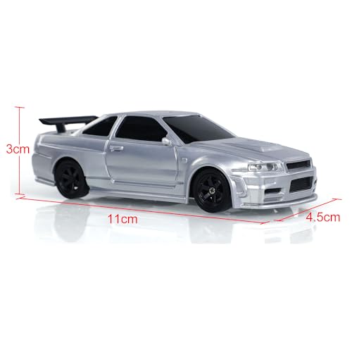 TOUCAN RC HOBBY 1/43 Ready to Run Race Car Gyro Drift Car 4WD Traffic Cones Mini for Ages 14+ - color: Silver